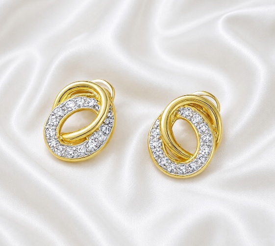 Golden Oval Crstal Stud Erring